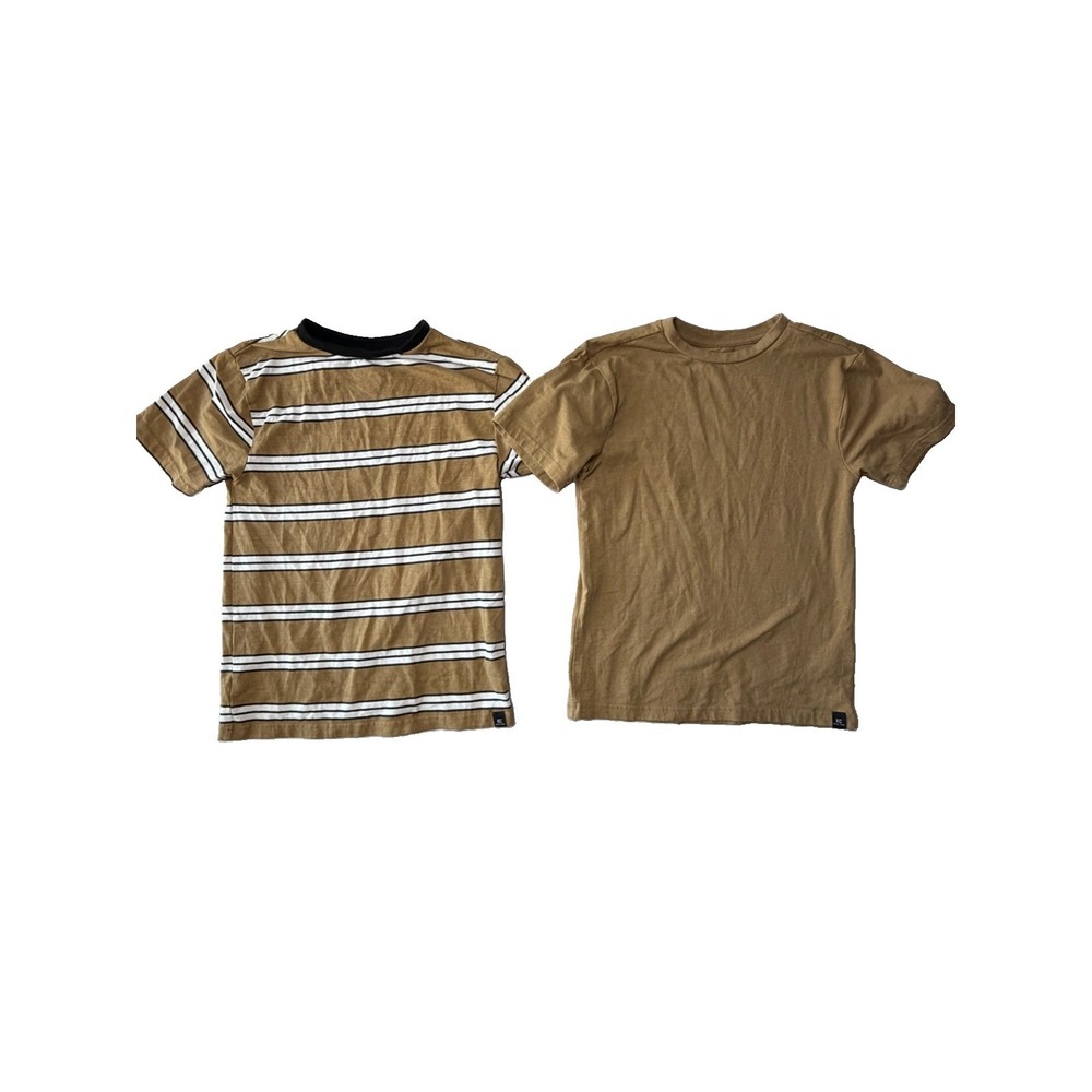 Kenneth Cole Boys Size 12 T-Shirt Lot of 2 Brown Striped & Solid Short Sleeve
